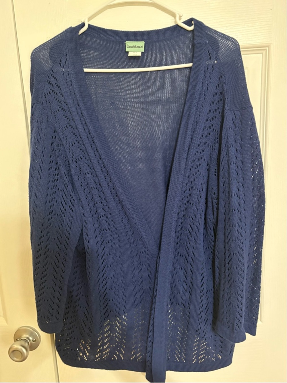 3X Sara Morgan Open-Front Eyelet Knit Shrug - Blue
